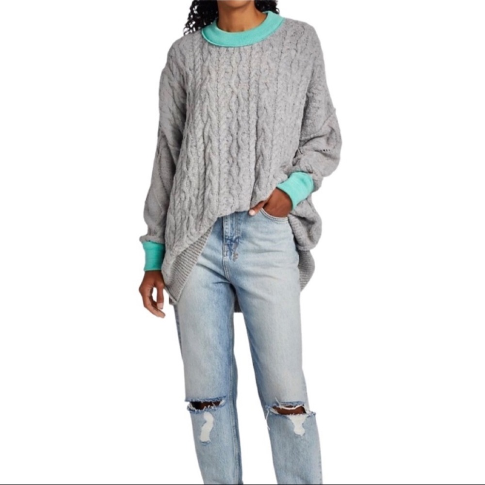 NWT Free People Nordstrom Olympia Women’s XS Gray Teal Oversized Tunic Sweater - Picture 9 of 9